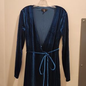 Lulus Blue Velvet Maxi Wrap Dress